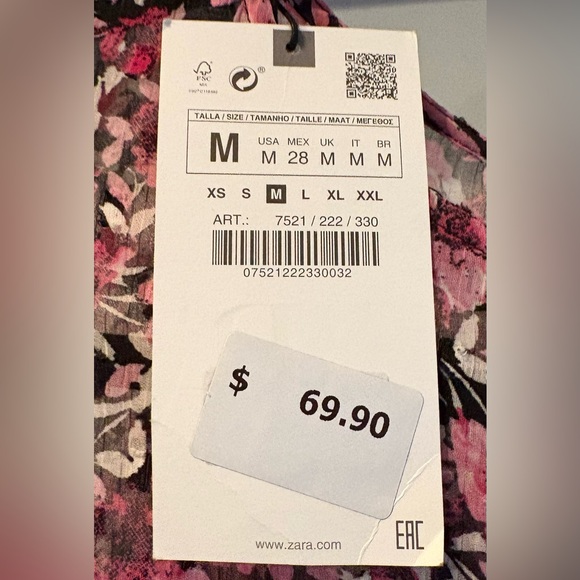 Zara Black and Pink Floral Tiered Long Sleeve Midi Dress - Picture 10 of 10